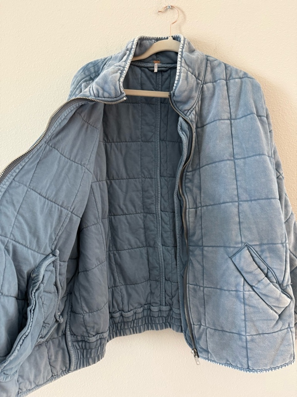 Free People Dolman Quilted Knit Jacket Wavy Waters Light Blue Large - Picture 7 of 11